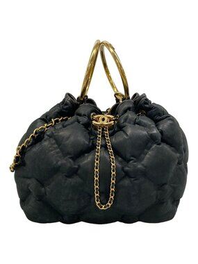 Chanel Shoulder Bag Bubble Quilt Black Chain Matte Gold Leather